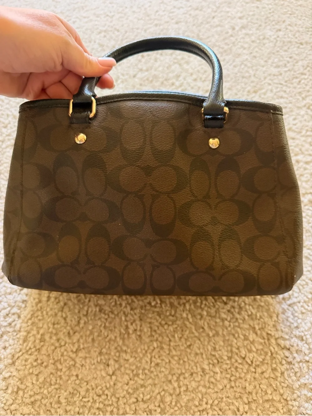 Coach Brown Signature Small Satchel with Black Handles